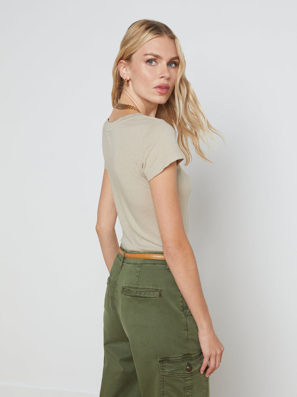 Cory Cotton Scoopneck Tee in Biscuit