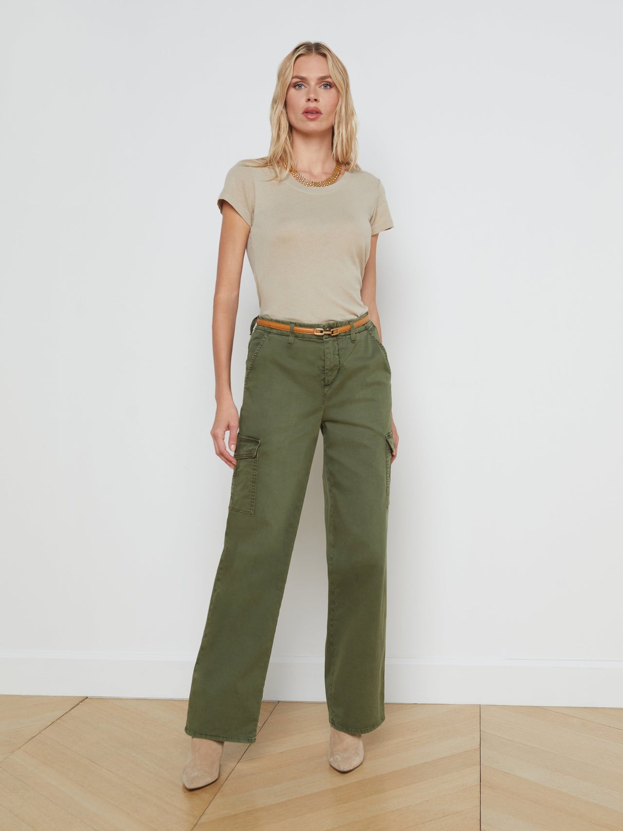 Cory Cotton Scoopneck Tee in Biscuit