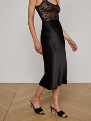 Perin Silk Midi Skirt in Black