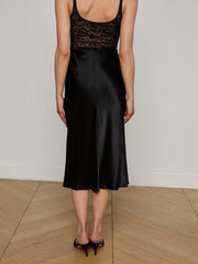 Perin Silk Midi Skirt in Black