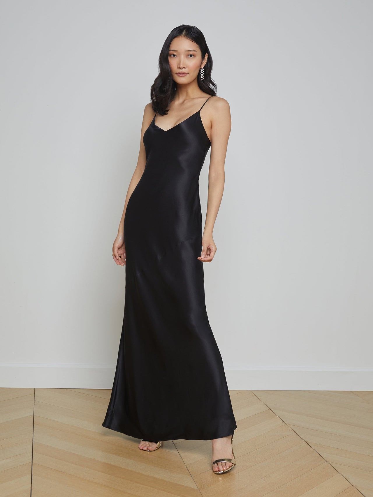 Serita Silk Slip Dress in Black