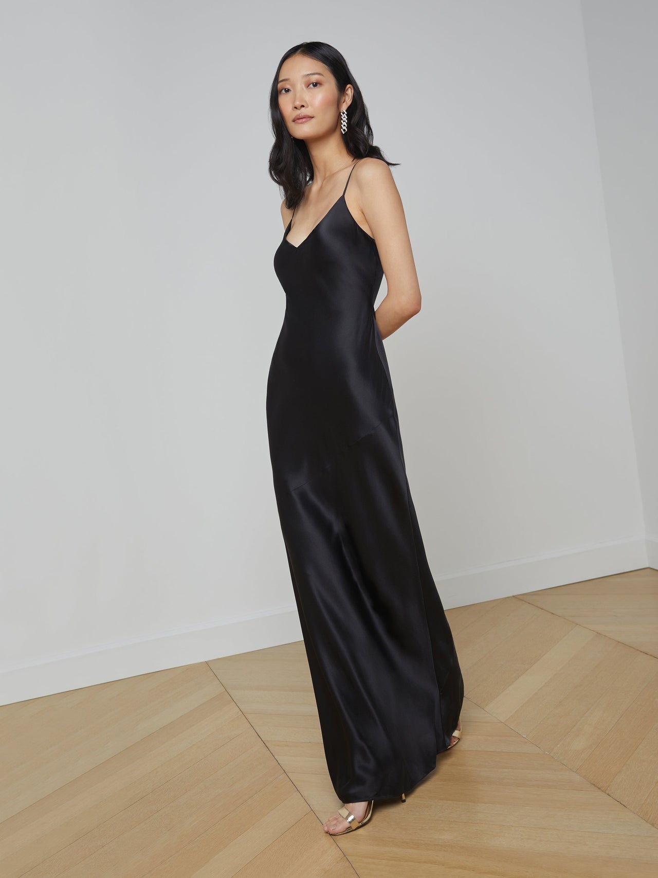 Serita Silk Slip Dress in Black