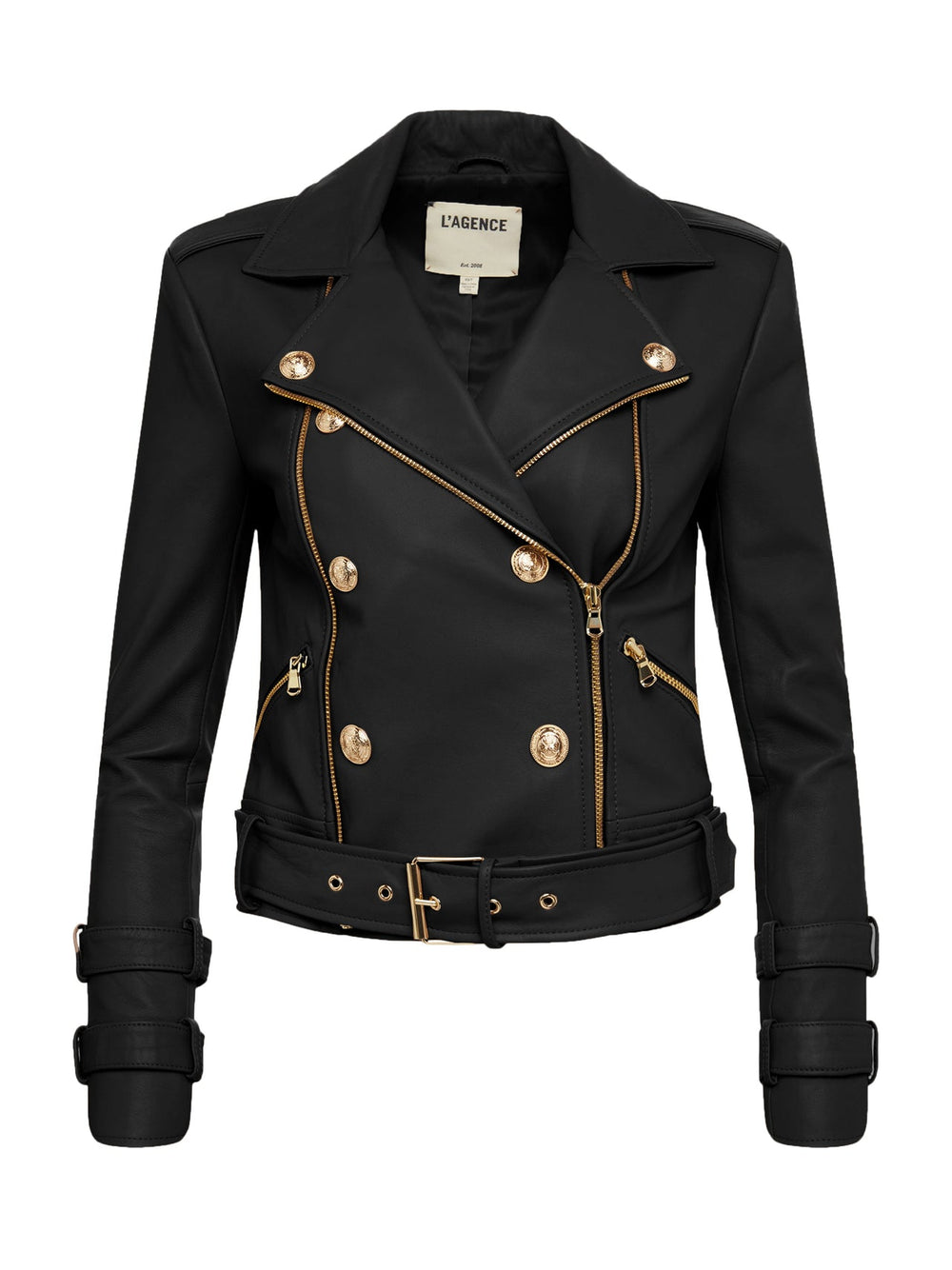 Billie Belted Leather Jacket in Black