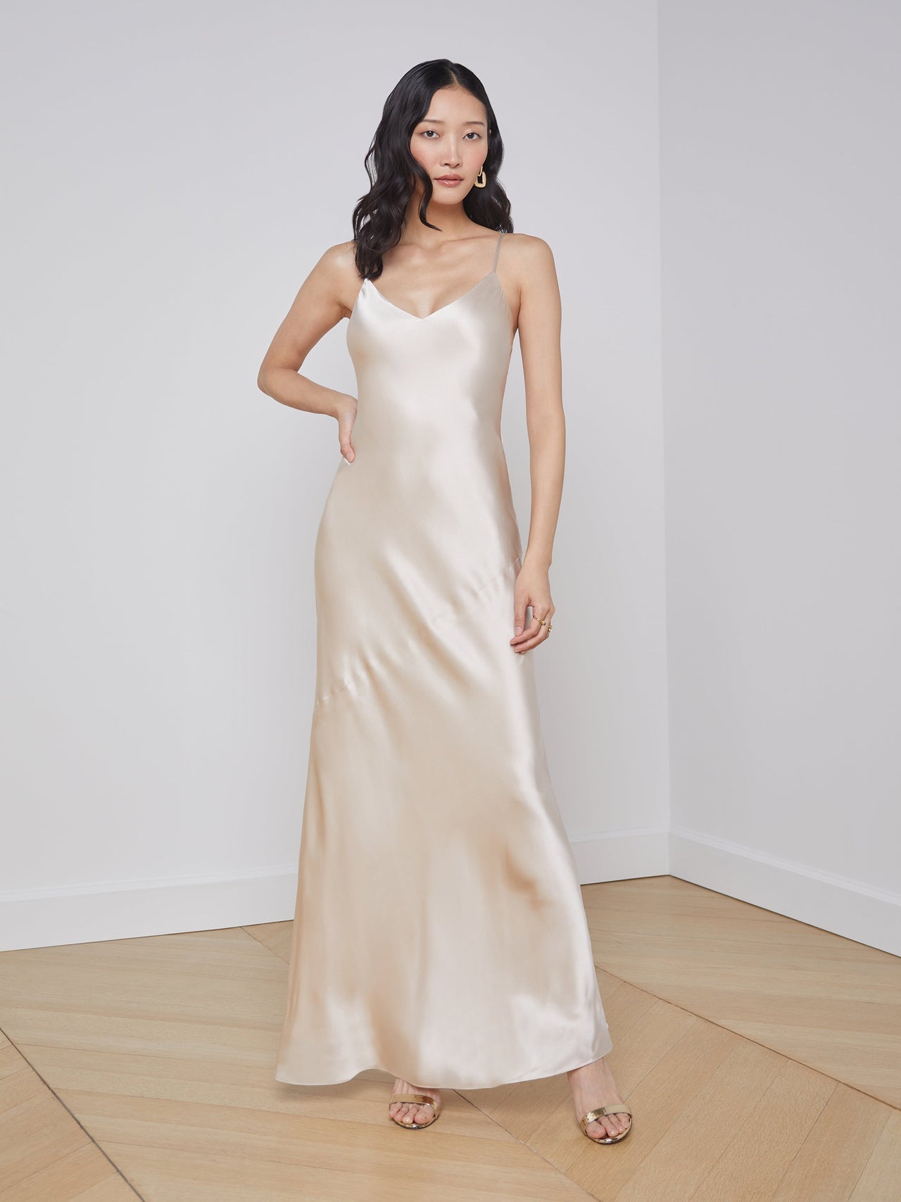 Serita Silk Slip Dress in Champagne