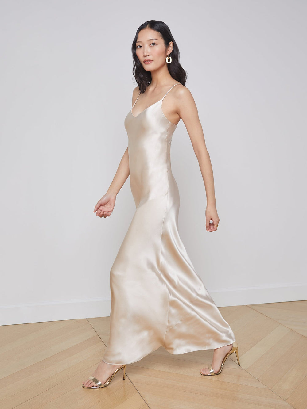 Serita Silk Slip Dress in Champagne