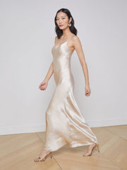 Serita Silk Slip Dress in Champagne