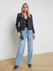 Billie Belted Leather Jacket in Midnight