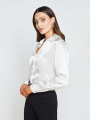 Tyler Long Sleeve Silk Blouse in Ivory