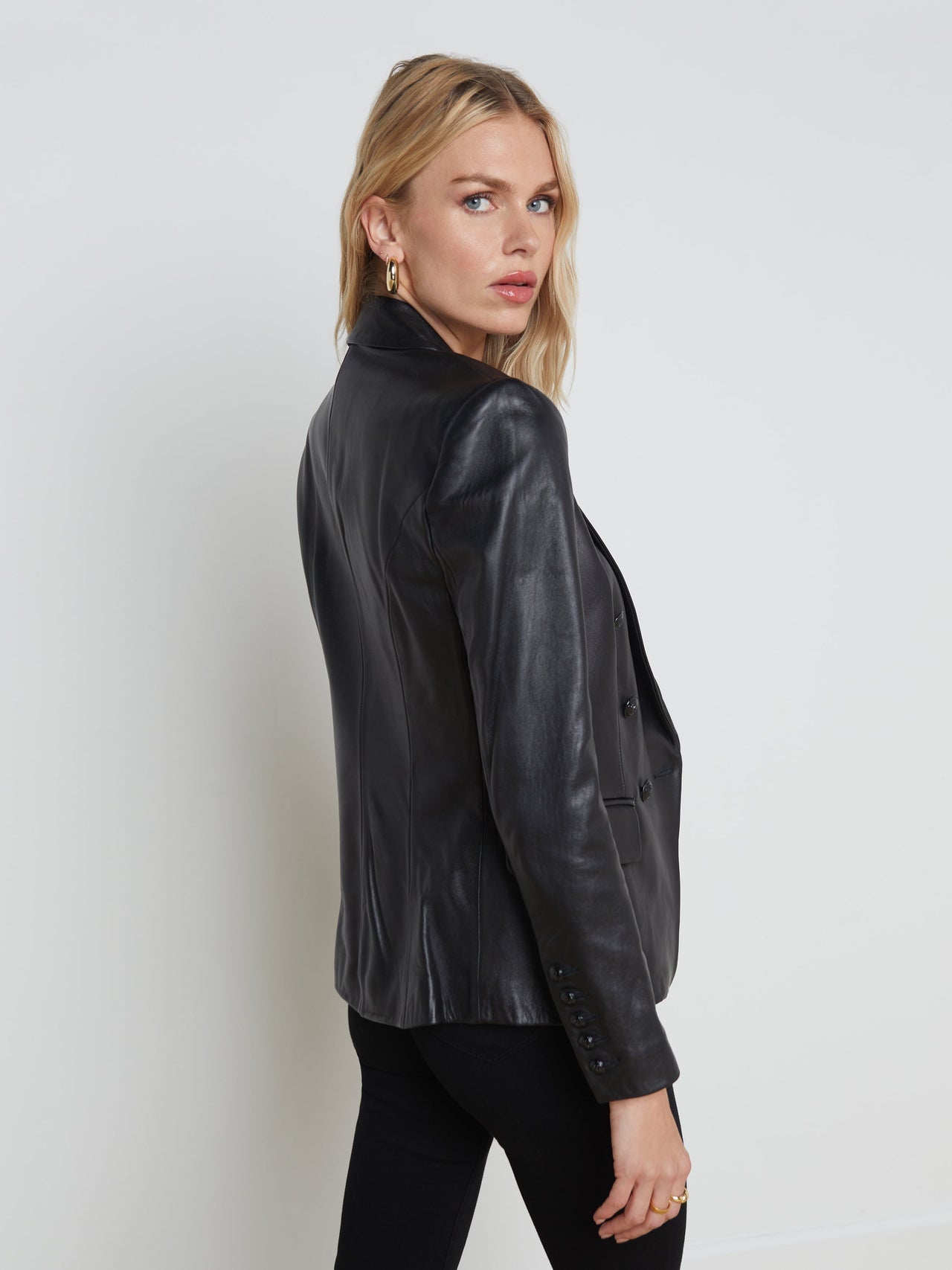 Kenzie Leather Blazer in Black/Black
