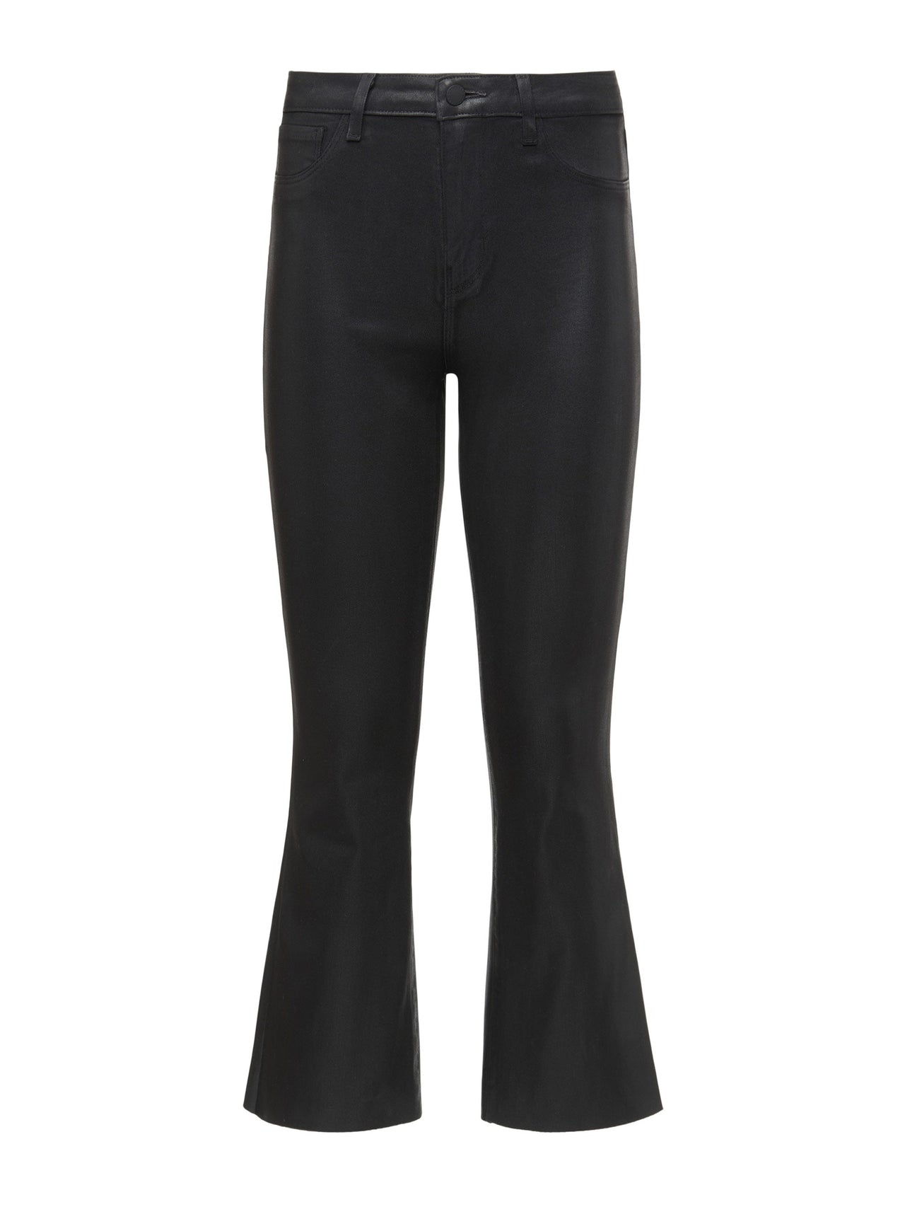 Kendra Coated Cropped Flared Crop Jean in Noir Coated