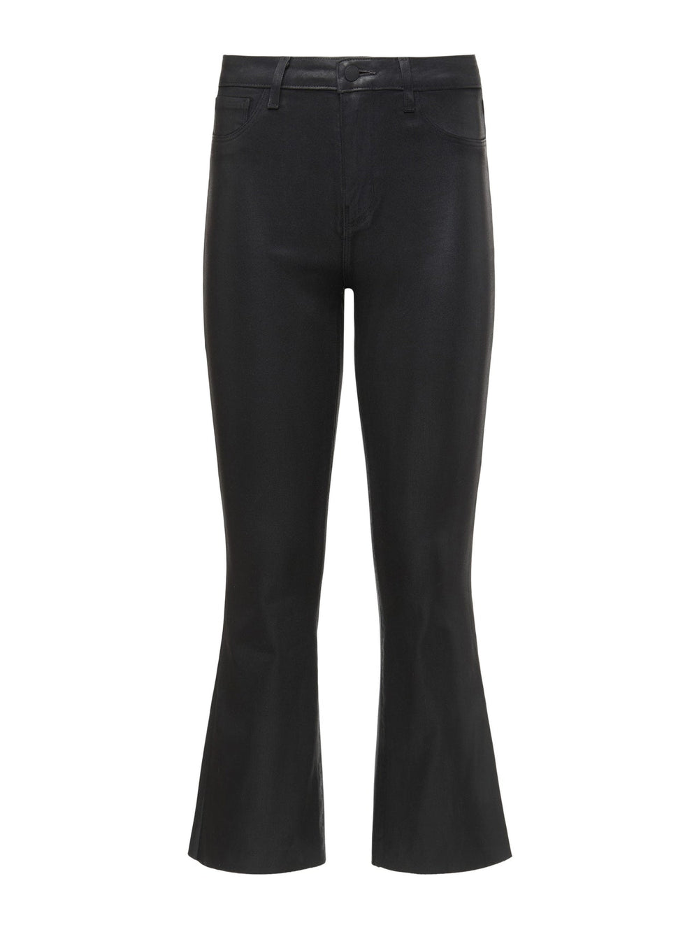Kendra Coated Cropped Flared Crop Jean in Noir Coated