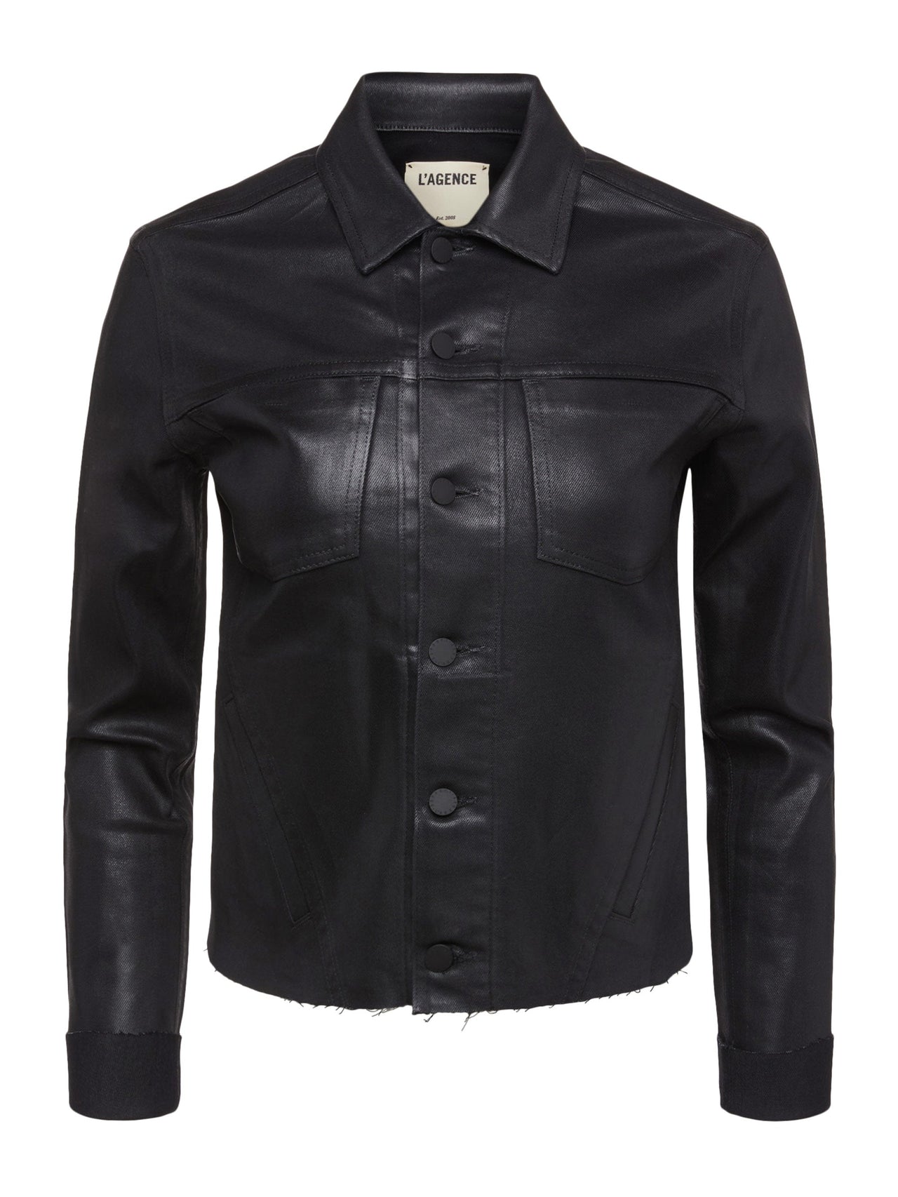 Janelle 3/4 Sleeve Coated Jean Jacket in Saturated Black Coated