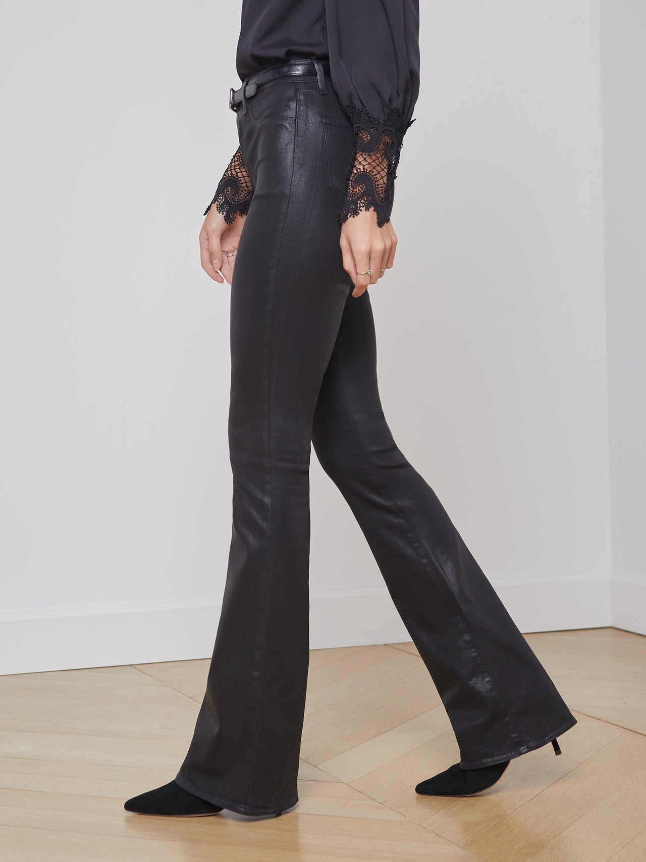 Marty Coated Flare Jean in Noir Coated