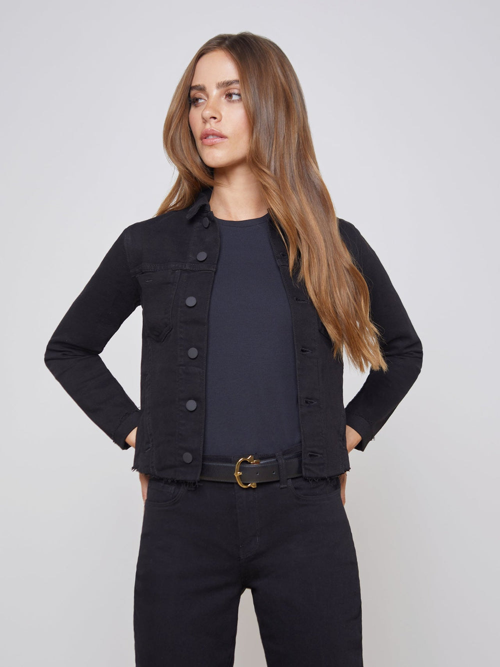 Janelle 3/4 Sleeve Jean Jacket in Saturated Black