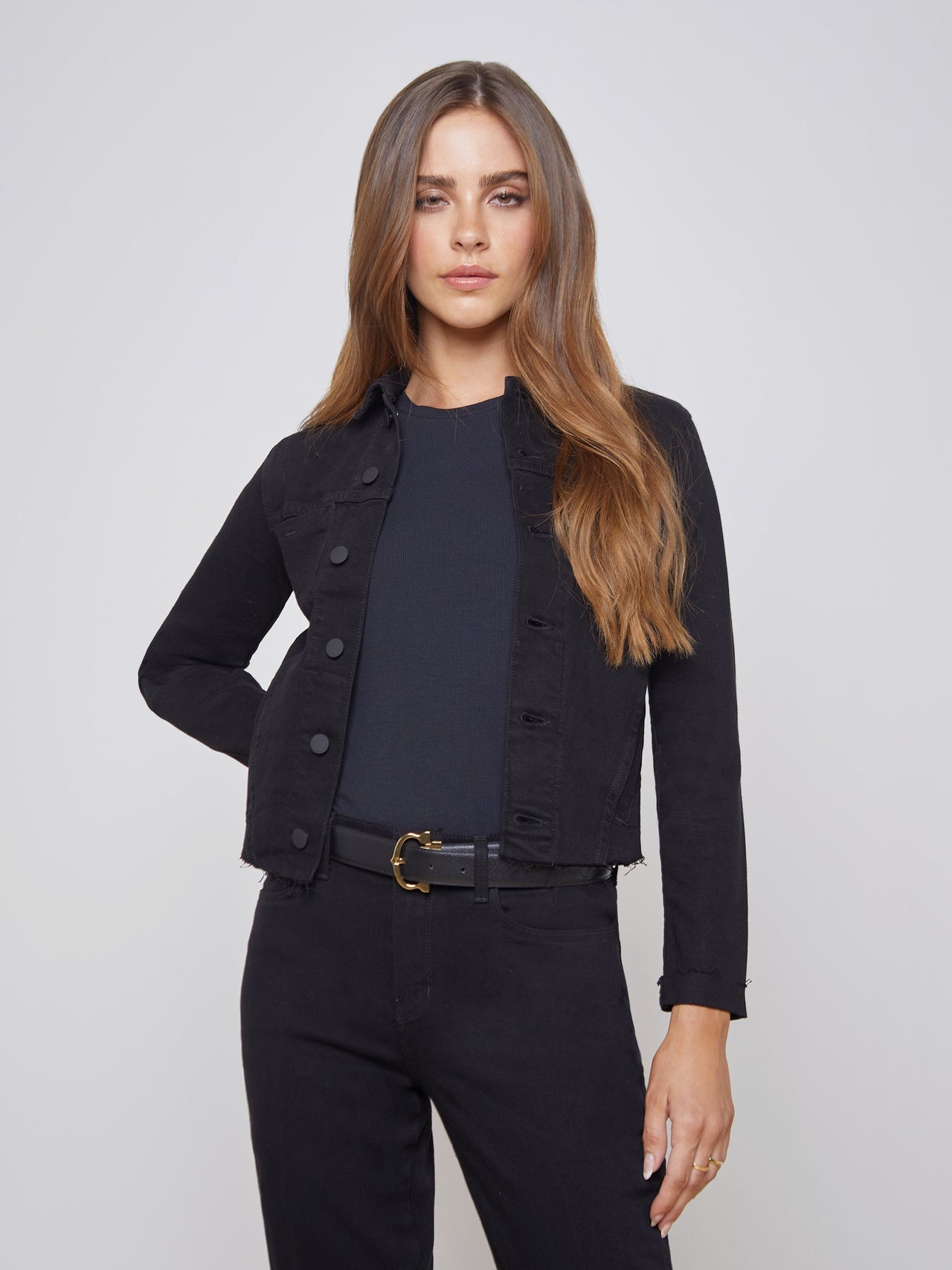 Janelle 3/4 Sleeve Jean Jacket in Saturated Black
