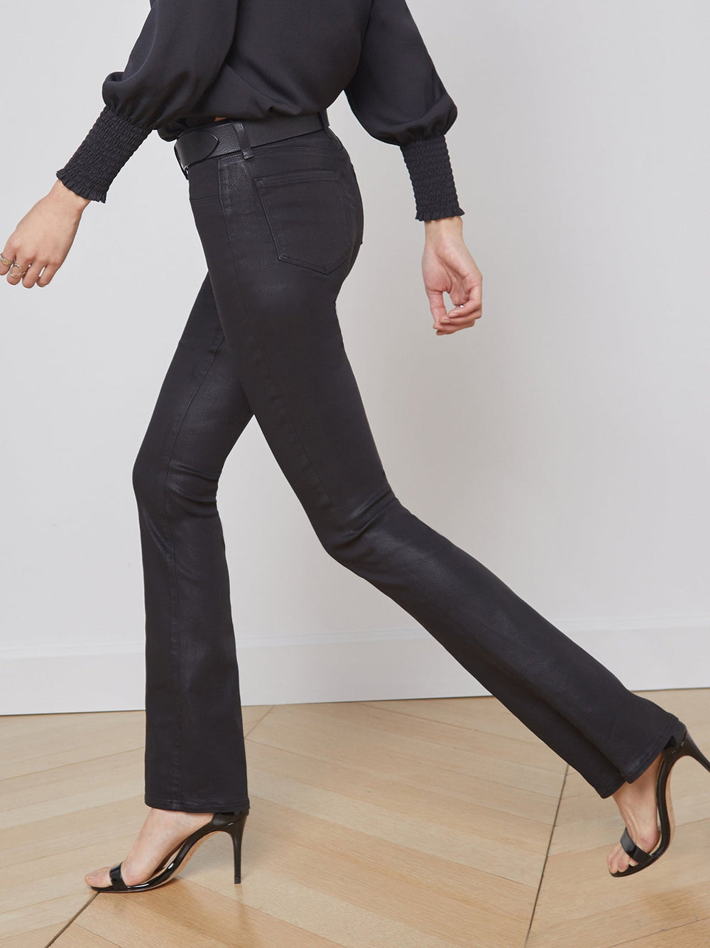 Selma Coated Bootcut Jean in Noir Coated