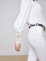 Ava Lace Cuff Blouse in Ivory