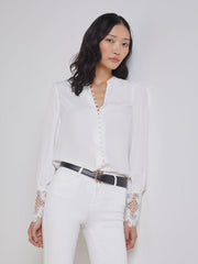 Ava Lace Cuff Blouse in Ivory