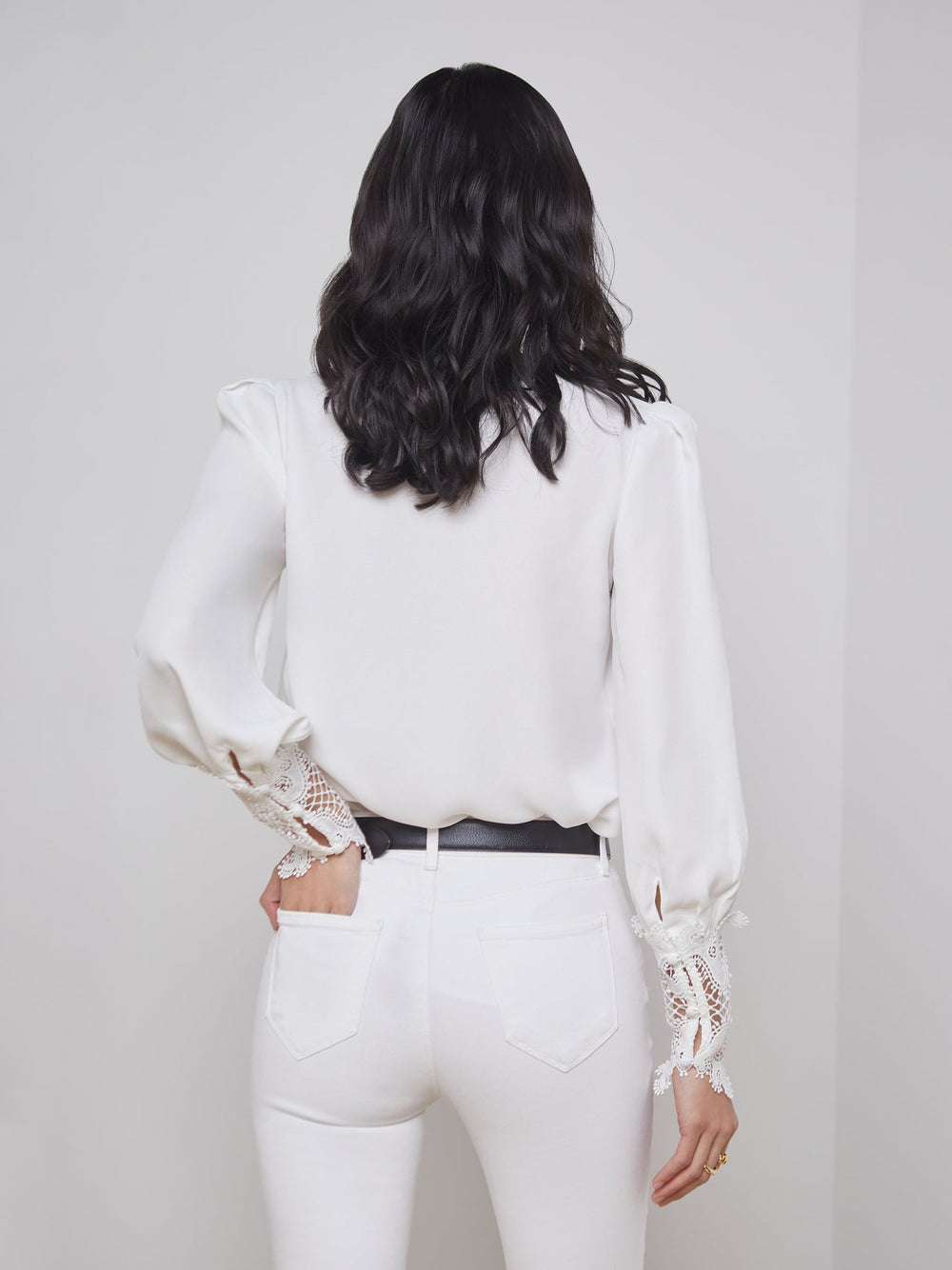 Ava Lace Cuff Blouse in Ivory