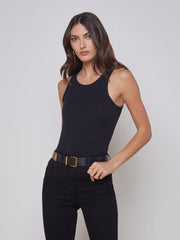 Nia Ribbed Racerback Tank in Black