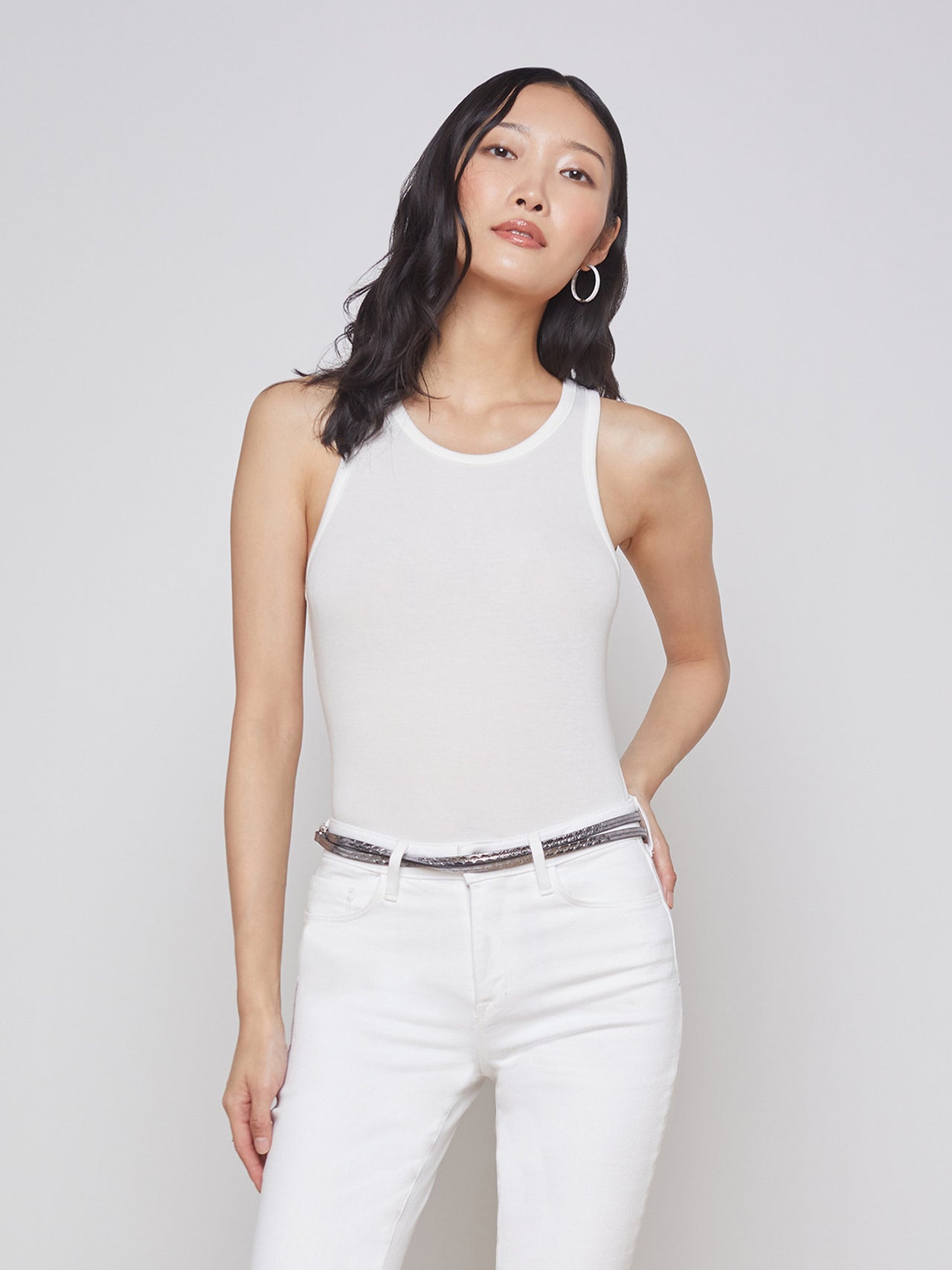 Nia Ribbed Racerback Tank in White