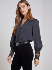 Ava Lace Cuff Blouse in Black