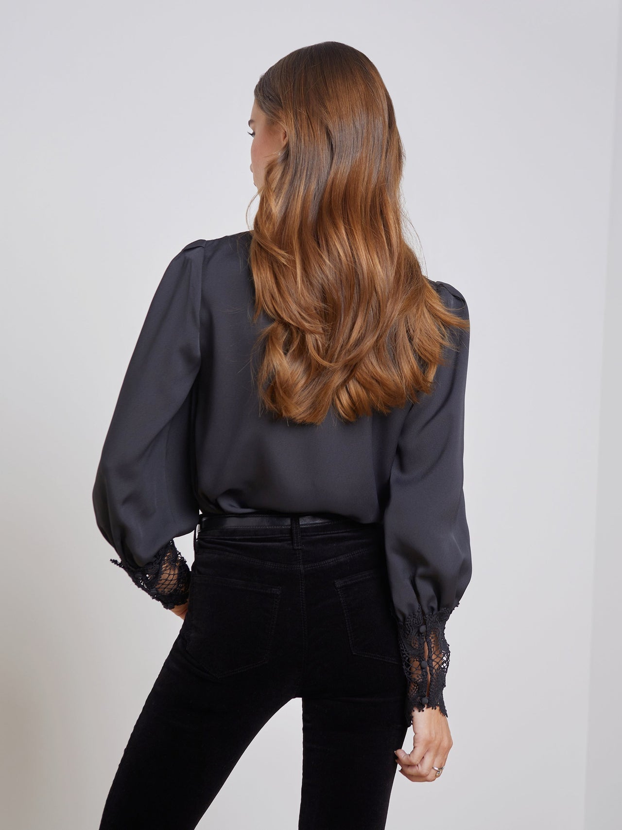 Ava Lace Cuff Blouse in Black