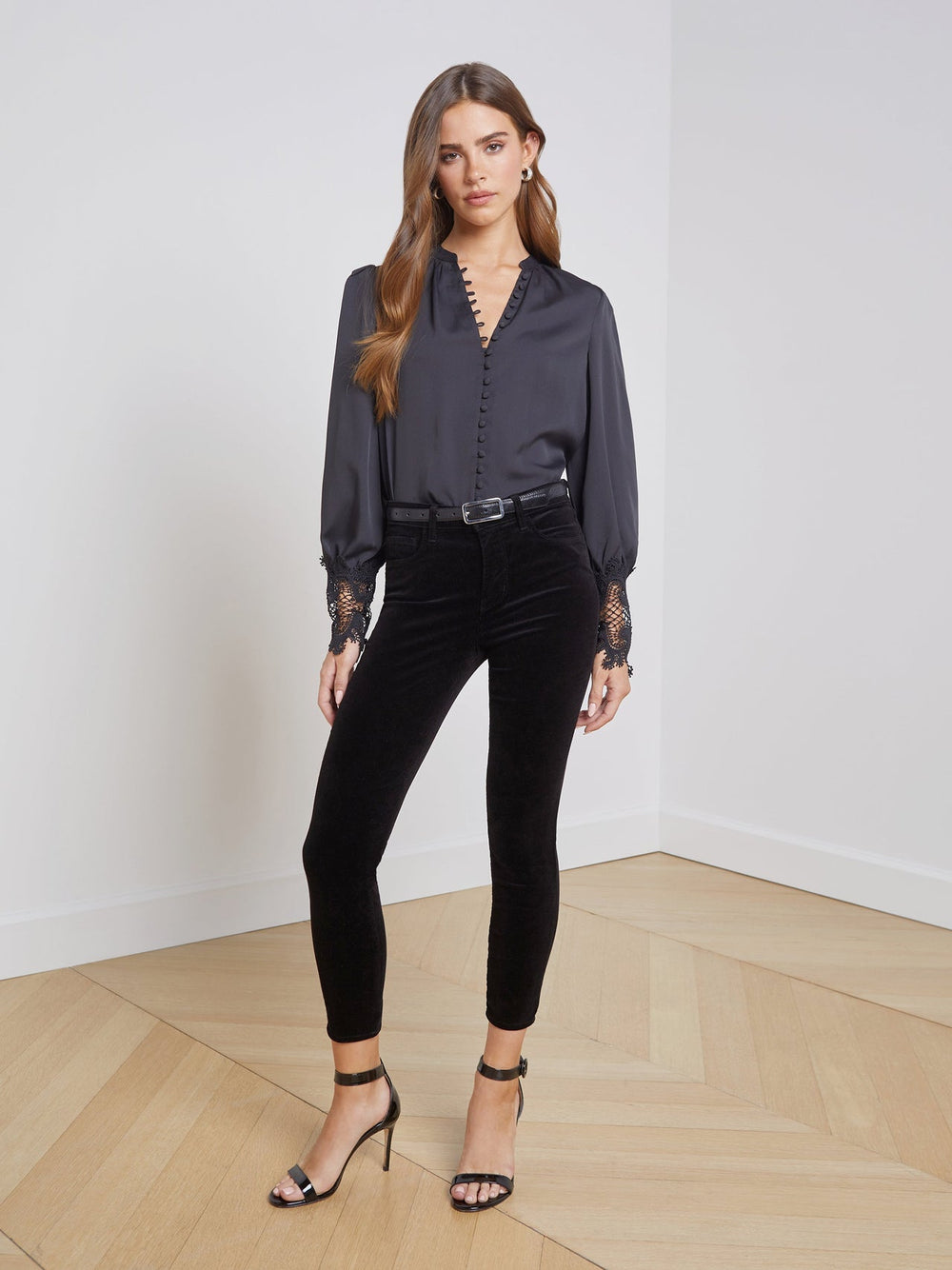 Ava Lace Cuff Blouse in Black