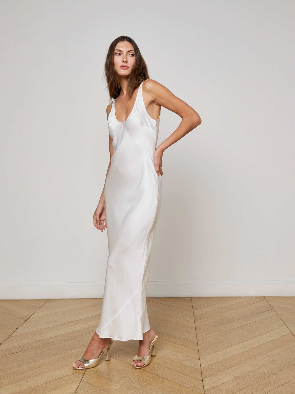Akiya Satin Maxi Dress in White