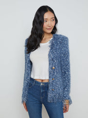 Azure Fringe Cardigan Blazer in Blue Multi