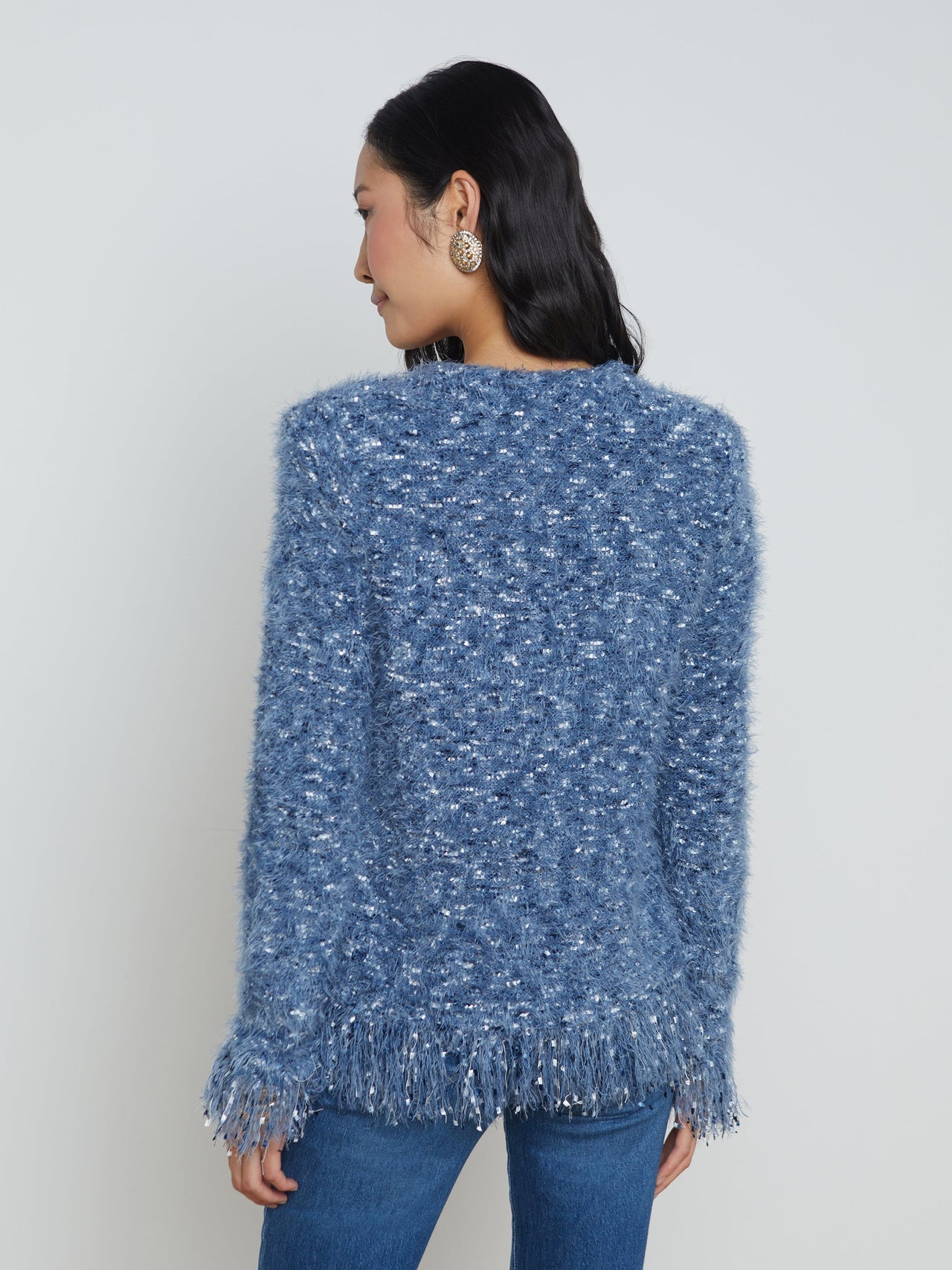Azure Fringe Cardigan Blazer in Blue Multi