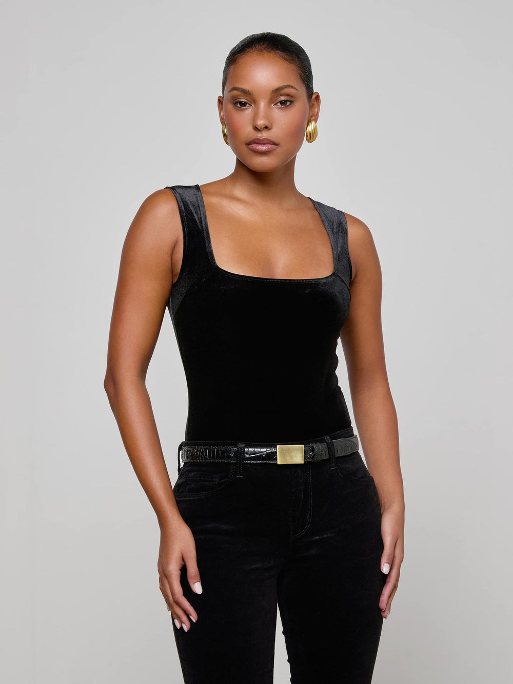 Molly Velvet Bodysuit in Black