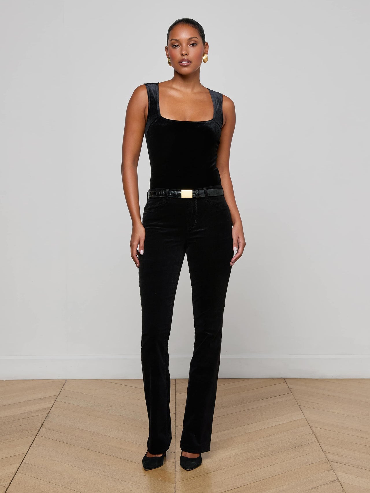 Molly Velvet Bodysuit in Black