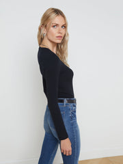 Tess Long Sleeve Tee in Black Micro Modal