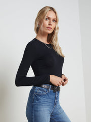 Tess Long Sleeve Tee in Black Micro Modal
