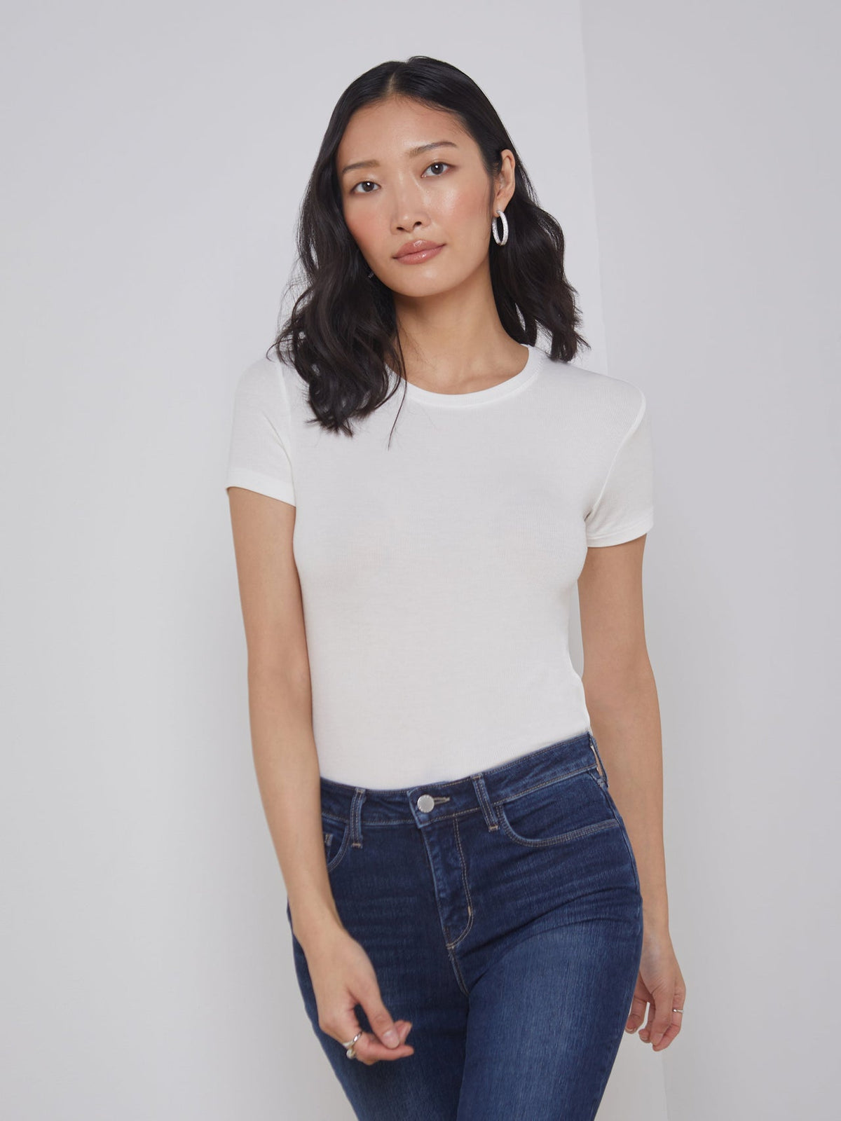 Ressi Fitted Crewneck Tee in White Micro Modal
