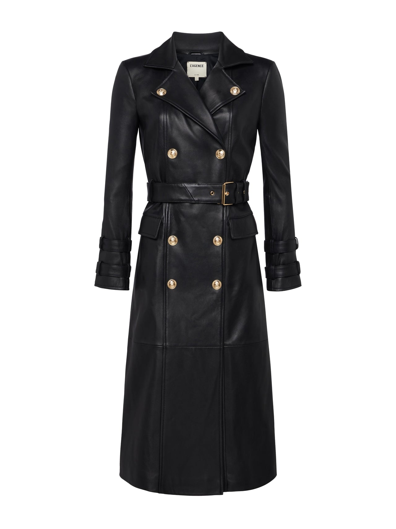 Celina Leather Trench Coat in Black