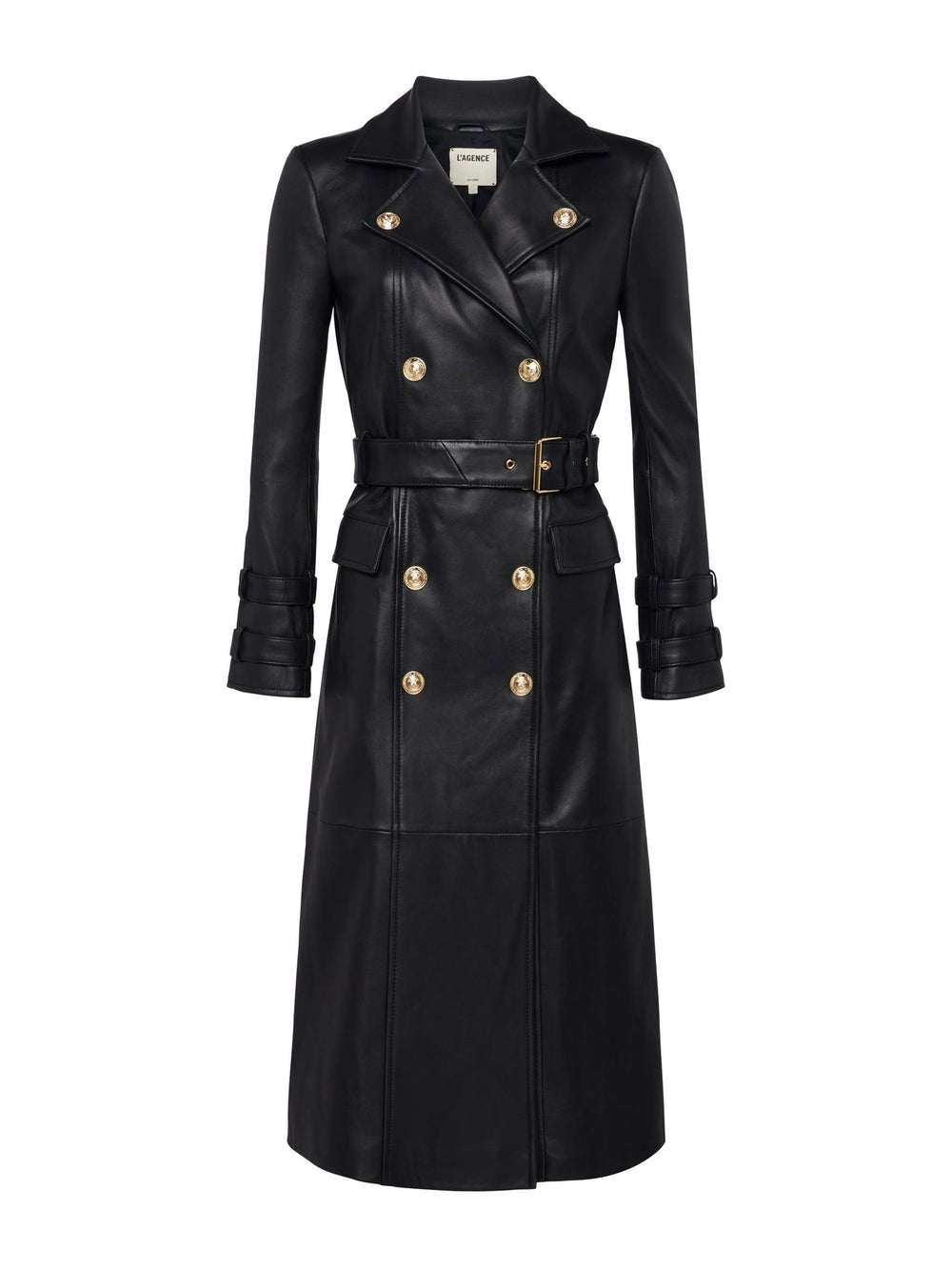 Celina Leather Trench Coat in Black