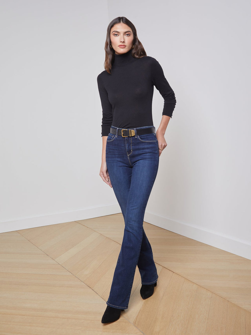 Flora Long Sleeve Turtleneck in Black/Black
