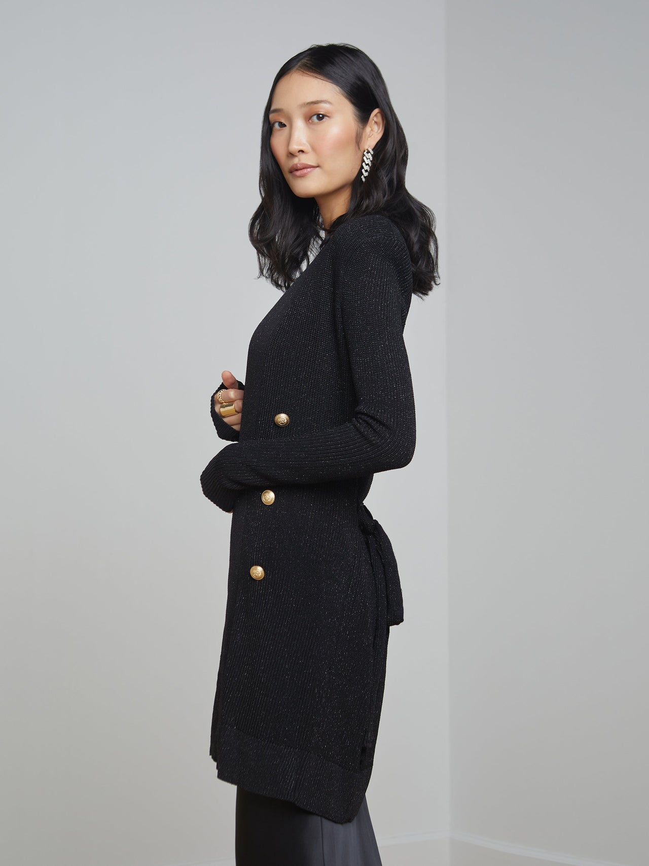 Noe Double-Breasted Cardigan in Black