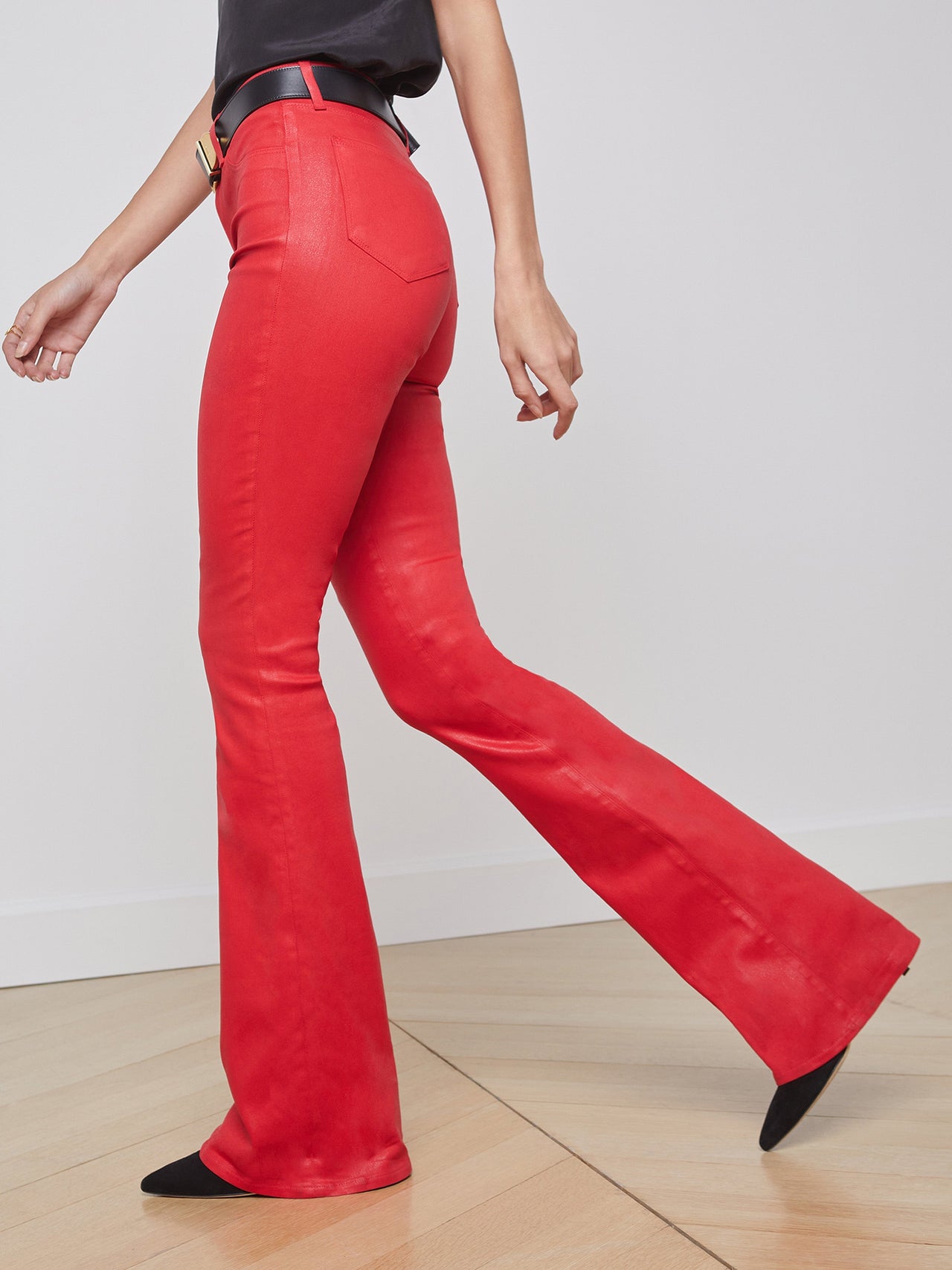 Marty Coated Flare Jean in Tango Red Coated