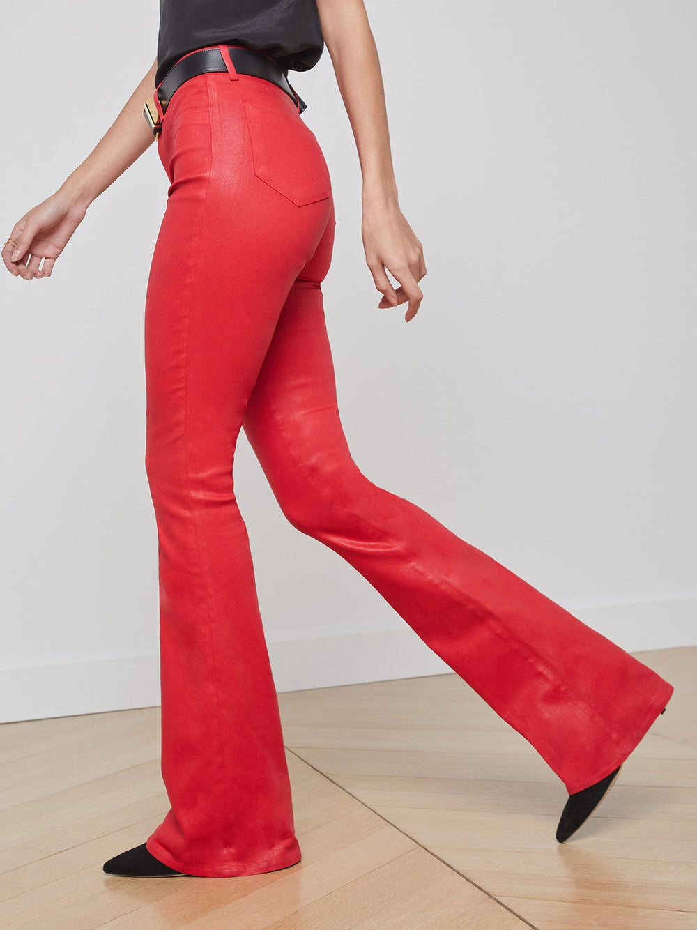 Marty Coated Flare Jean in Tango Red Coated