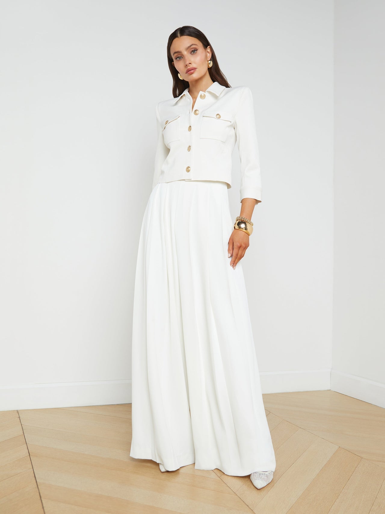 Nova Pleated Wide-Leg Pant in Ivory