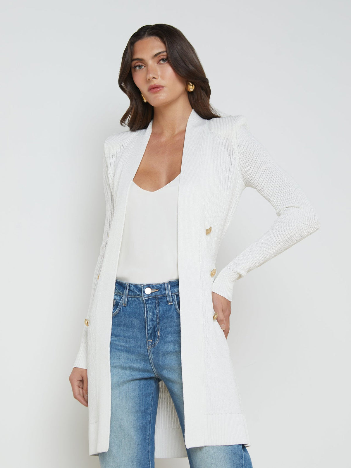 Noe Double-Breasted Cardigan in White