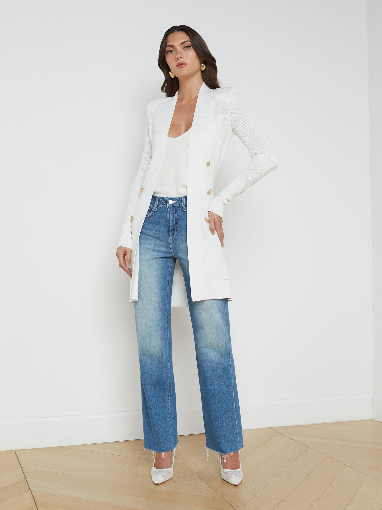 Noe Double-Breasted Cardigan in White