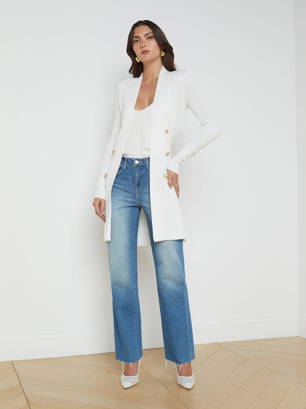 Noe Double-Breasted Cardigan in White
