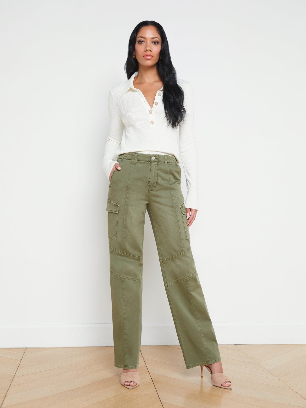 Sterling Long Sleeve Sweater in Ivory/Jewel Button
