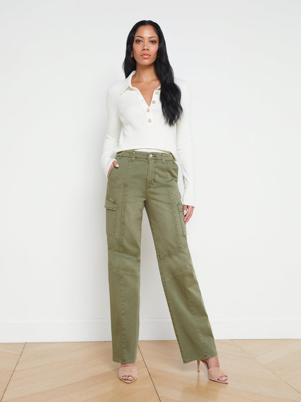 Sterling Long Sleeve Sweater in Ivory/Jewel Button