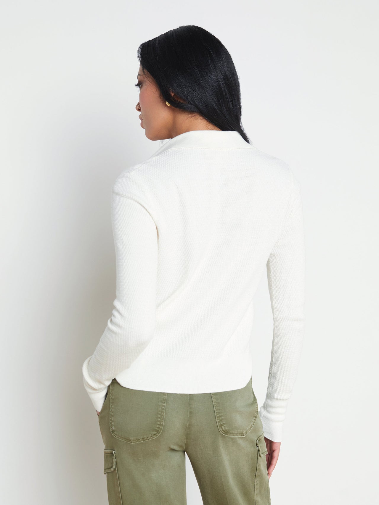 Sterling Long Sleeve Sweater in Ivory/Jewel Button
