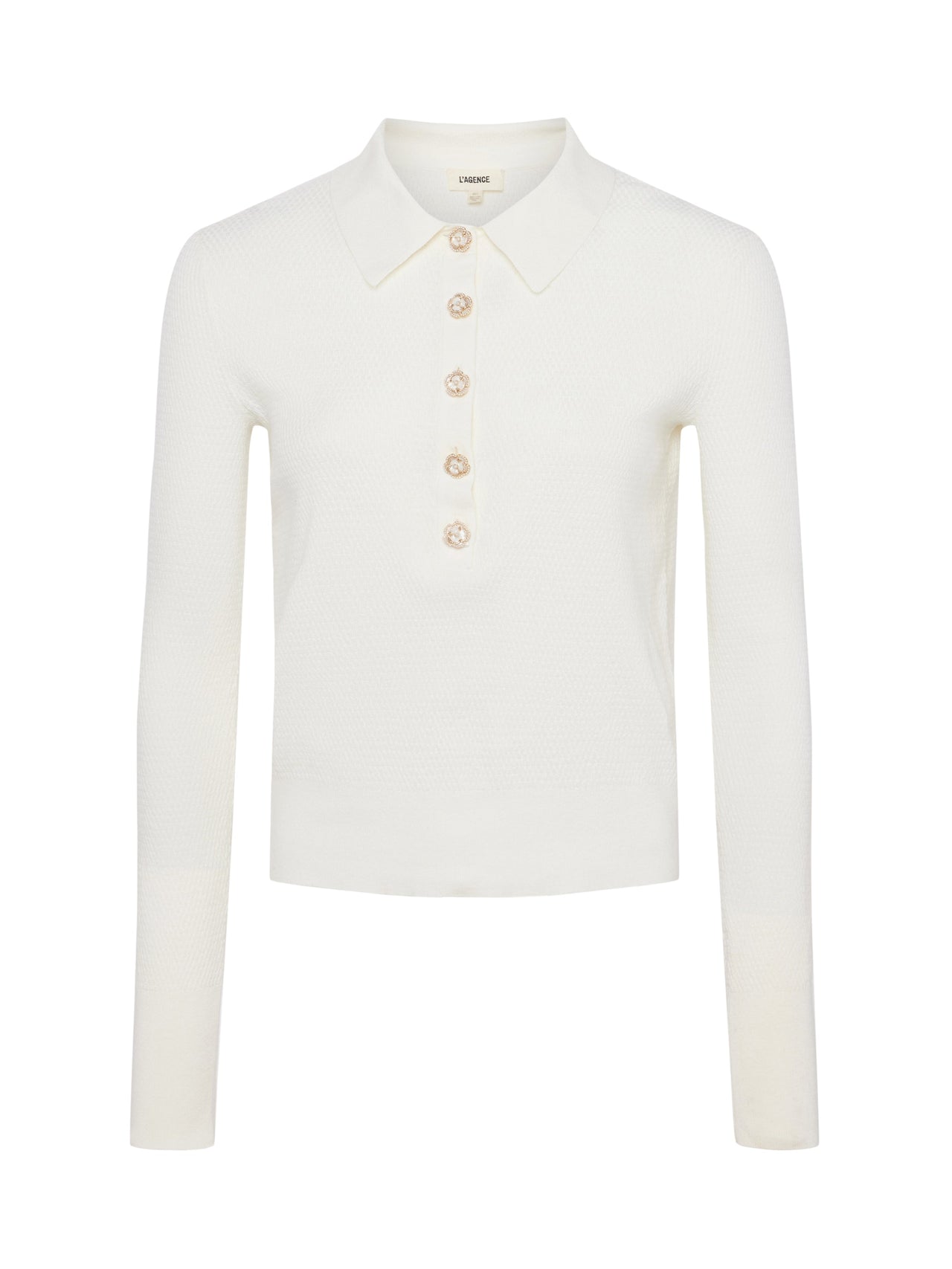 Sterling Long Sleeve Sweater in Ivory/Jewel Button